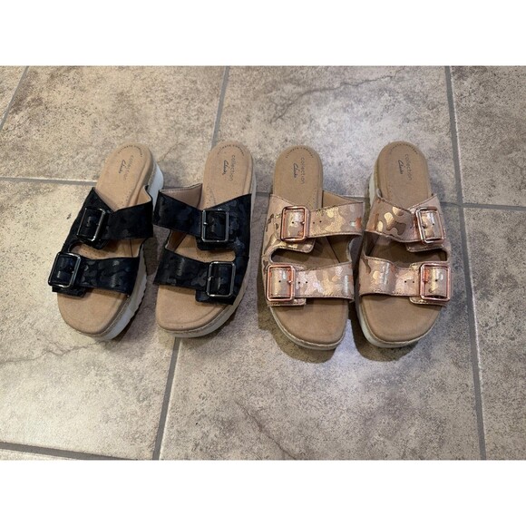Clarks Lana Beach Camo Platform Two Strap Sandals Extremely cushioned insole - Picture 1 of 6